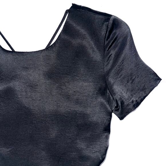 Zara Black Satin Open Back Strappy Criss Cross Crop Top Size XS - Picture 10 of 14